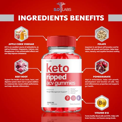 (2 Pack) Keto Ripped ACV Gummies Advanced Weight Loss, Keto Ripped Keto + ACV Gumm S.O LabsBuy Supplements Australia
