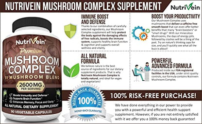 Nutrivein Mushroom Supplement - 2600mg - 90 Capsules - 11 Organic Mushrooms NutriveinBuy Supplements Australia