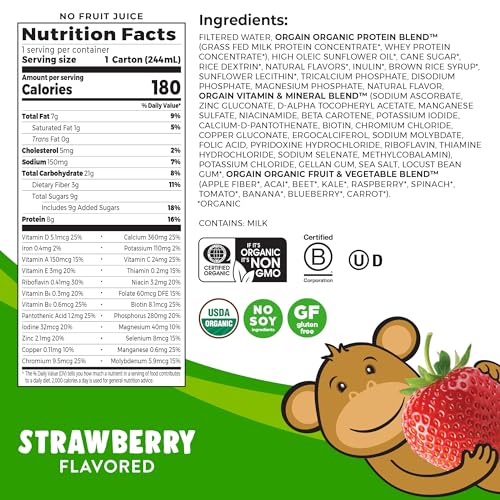 Orgain Organic Kids Nutritional Protein Shake, Strawberry - Kids Snacks with 8g Dairy OrgainBuy Supplements Australia