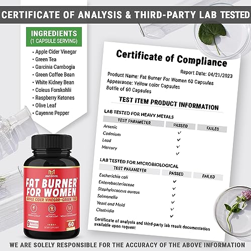 Fat Burner for Women, 9-in-1 Powerful Blend of Apple Cider Vinegar, Green Tea, Garcinia Cambogia BMVINVOLBuy Supplements Australia