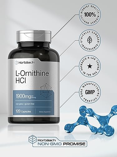 L Ornithine HCl | 1900mg | 120 Capsules | Non-GMO & Gluten Free Supplement HorbäachBuy Supplements Australia
