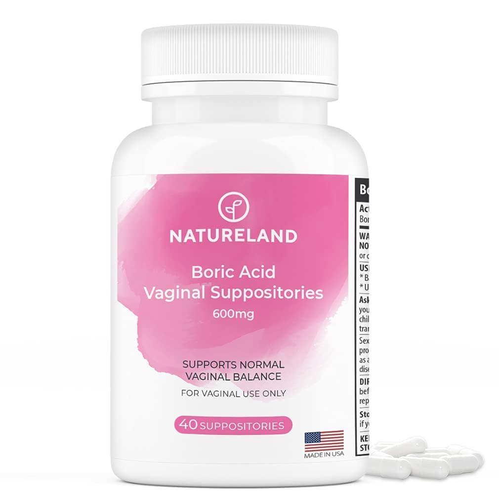Natureland [40 Count Boric Acid Suppositories 600mg w/ [10 Pack] Vaginal Applicator - Feminine Care NaturelandBuy Supplements Australia
