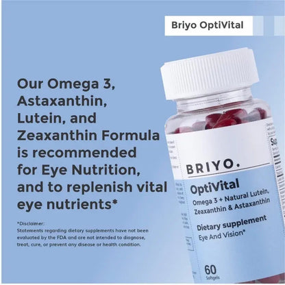 Briyo OptiVital Eye Health Supplement – Lutein, Zeaxanthin, Astaxanthin & Omega-3 from Natural Sources – Supports Vision BriyosisBuy Supplements Australia