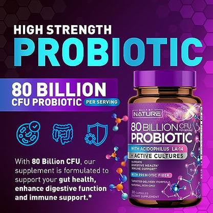 80 Billion CFU Probiotic - Daily Digestive Gut Health Supplement for Men & Women Built by NatureBuy Supplements Australia