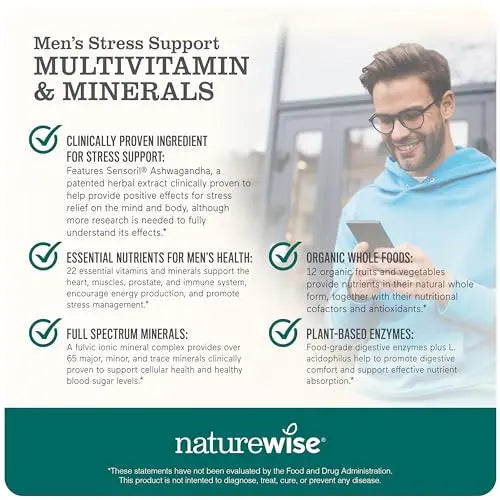NatureWise Multivitamin for Men + Stress Support + Fulvic Ionic Minerals + Probiotics for Immunity, Male Health NatureWiseBuy Supplements Australia