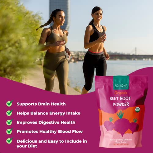 Pomona Wellness Organic Beetroot Powder, Superfood, Raw, Vegan & Non-GMO, Nitric Oxide Booster, Beet Pre Workout Powder, Natural Nitrates for Energy Support & Immune System, USDA Organic, 1 lb Bag