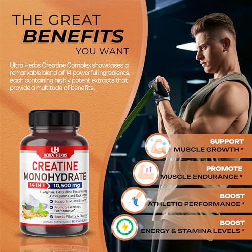 Ultra Creatine Pills Muscle Growth 9800mg Creatine Monohydrate Capsules w Ginseng ULTRA HERBSBuy Supplements Australia