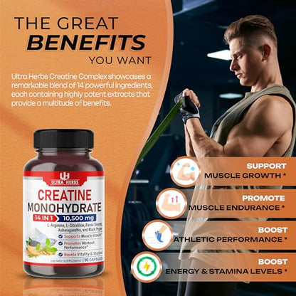 Ultra Creatine Pills Muscle Growth 9800mg Creatine Monohydrate Capsules w Ginseng ULTRA HERBSBuy Supplements Australia
