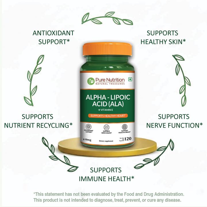 Pure Nutrition Alpha Lipoic Acid 600mg + Vitamin E | 120 Caps | Powerful Antioxidant to Support Nerve & Heart Health*. | Non-GMO PURE NUTRITION NATURAL TREASURESBuy Supplements Australia