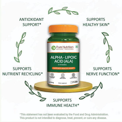 Pure Nutrition Alpha Lipoic Acid 600mg + Vitamin E | 120 Caps | Powerful Antioxidant to Support Nerve & Heart Health*. | Non-GMO PURE NUTRITION NATURAL TREASURESBuy Supplements Australia