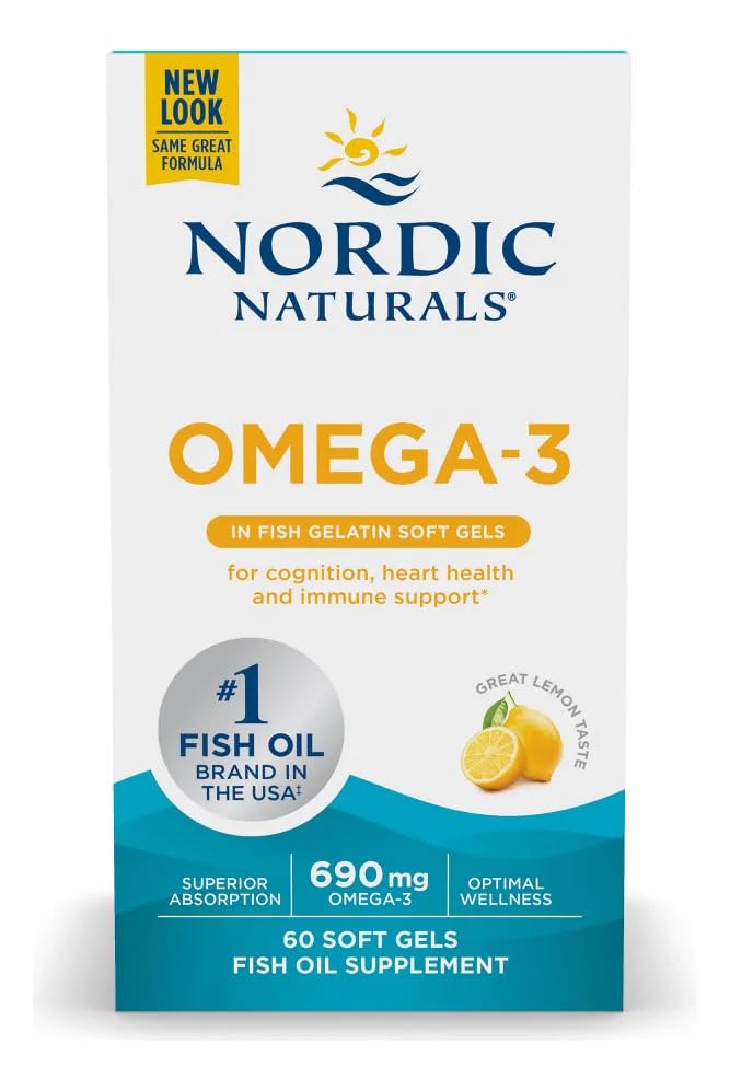 Nordic Naturals Omega-3 in Fish Gelatin, Lemon Flavor - 60 Fish Gels - 690 mg Omega-3 - Fish Oil - EPA & DHA - Immune Support, Brain & Heart Health, Optimal Wellness - Non-GMO - 30 Servings Nordic NaturalsBuy Supplements Australia