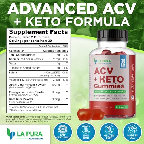 LaPura ACV 1000 mg + Keto Gummies for Weight Loss, 60 Gummies - 1000 mg Apple Cider LaPuraBuy Supplements Australia