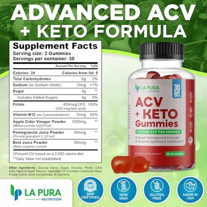 LaPura ACV 1000 mg + Keto Gummies for Weight Loss, 60 Gummies - 1000 mg Apple Cider LaPuraBuy Supplements Australia