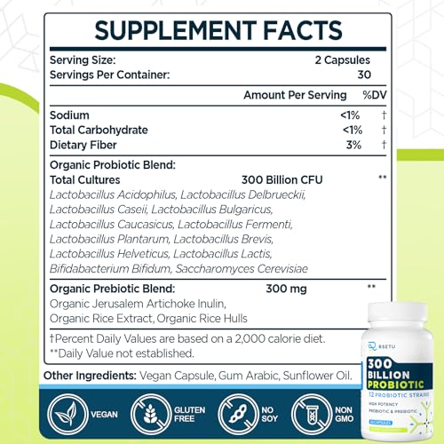 Probiotics for Women Men: 300 Billion CFU Probiotic High Potency + 12 Strains Organic RSETUBuy Supplements Australia