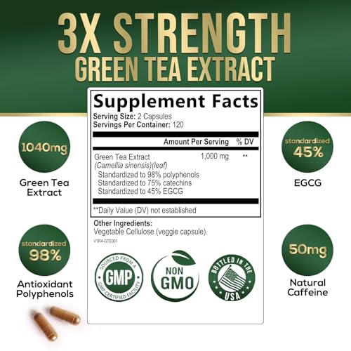 Nature's Green Tea Extract Pills 98% Standardized EGCG 1000mg - 3X Strength for Natural Nature's NutritionBuy Supplements Australia