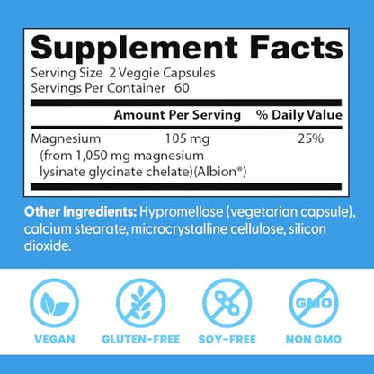 Doctor's Best High Absorption Magnesium Glycinate Lysinate Supplement for Sleep Support - Chelated Magnesium Capsules for Women & Men, 105 mg per Serving, Calm Support, Vegan - 120 Veg Caps Doctor's BESTBuy Supplements Australia