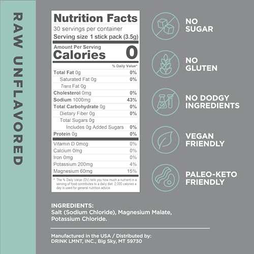 LMNT Zero-Sugar Electrolytes - Raw Unflavored Salt - Hydration Powder Packets Drink LMNTBuy Supplements Australia