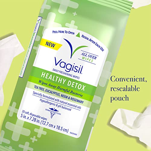 Vagisil Wipes for All Over Cleaning, Health Detox, Formulated with Essential Oils, 20 Wipes VagisilBuy Supplements Australia