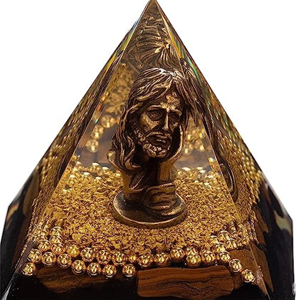 FENGSHUI-CAISHEN Mini Jesus Figurine in Healing Crystal Orgone Pyramid - Obsidian Tiger's Eye FENGSHUI-CAISHENBuy Supplements Australia
