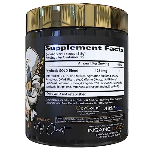 Insane Labz Psychotic Gold, High Stimulant Pre Workout Powder, Extreme Lasting Energy Insane LabzBuy Supplements Australia