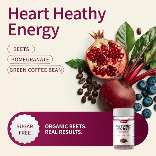 Snap Supplements Nitric Oxide Gummies - Beet Root Extract 300mg, Sugar Free Beetroot Supplement with Pomegranate Powder for Circulation & Natural Energy, 60 Vegan Gummies, Cherry Flavor Snap SupplementsBuy Supplements Australia
