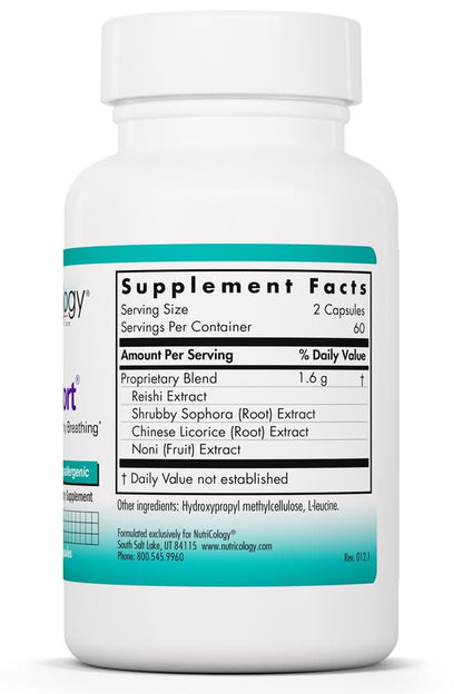 Nutricology PhytoCort Supplement - Respiratory Support, Lung Health, Lung Detox, Lung Cleanse, Healthy Breathing, Herbal Support, Reishi, Licorice, Noni, Vegetarian Capsules - 120 Count NutricologyBuy Supplements Australia