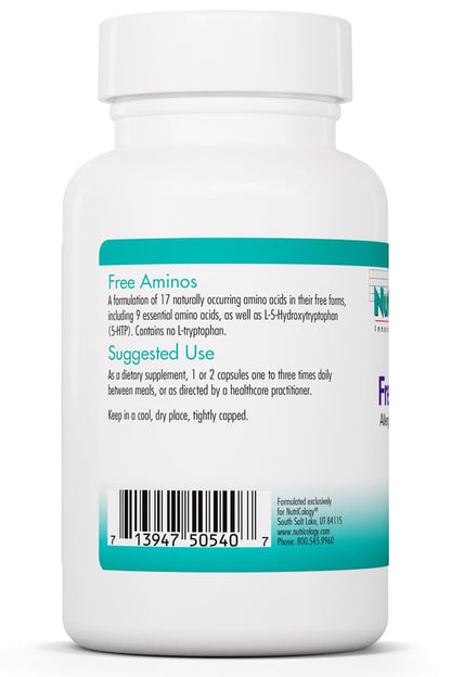 Nutricology Free Aminos Supplement - Essential Amino Acids Complex, Lean Muscle Mass Support, Vegetarian Capsules - 100 Count Allergy Research GroupBuy Supplements Australia