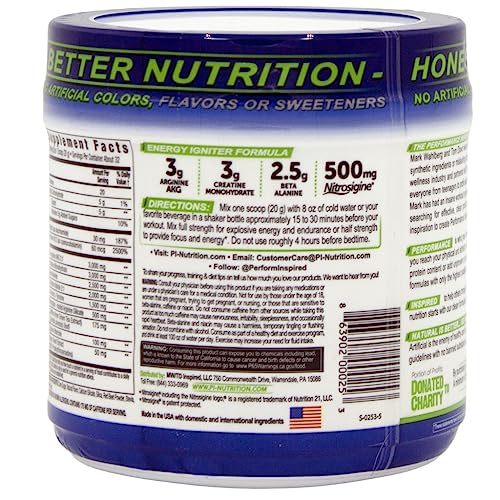 PERFORMANCE INSPIRED Nutrition Pre-Workout Powder - Contains Citrulline - Nitrosigine - Green Tea - All Natural - 1.49 lb - Tropical Fruit Punch