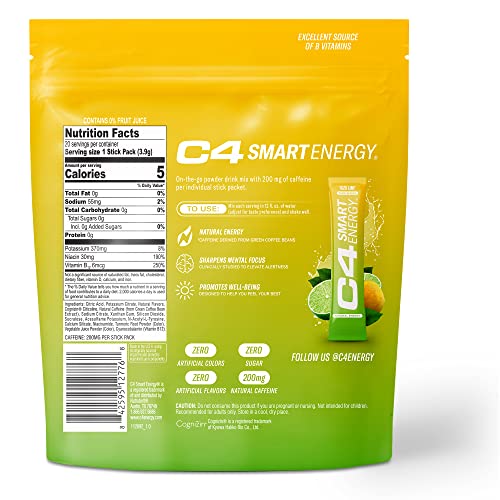 C4 Smart Energy Powder Stick Packs - Sugar Free Performance Fuel & Nootropic Brain CellucorBuy Supplements Australia