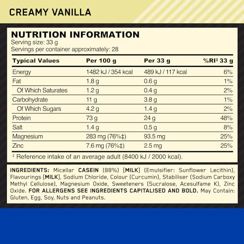Optimum Nutrition Gold Standard 100% Casein Slow Digesting Protein Powder with Zinc Optimum NutritionBuy Supplements Australia