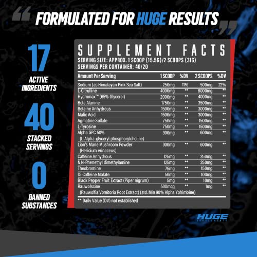 Huge Supplements Wrecked Pre-Workout, 30G+ Ingredients Per Serving to Boost Energy Huge SupplementsBuy Supplements Australia