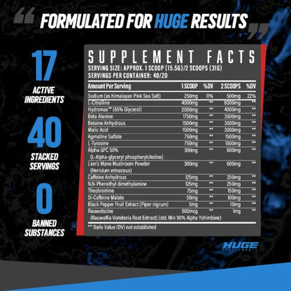 Huge Supplements Wrecked Pre-Workout, 30G+ Ingredients Per Serving to Boost Energy Huge SupplementsBuy Supplements Australia