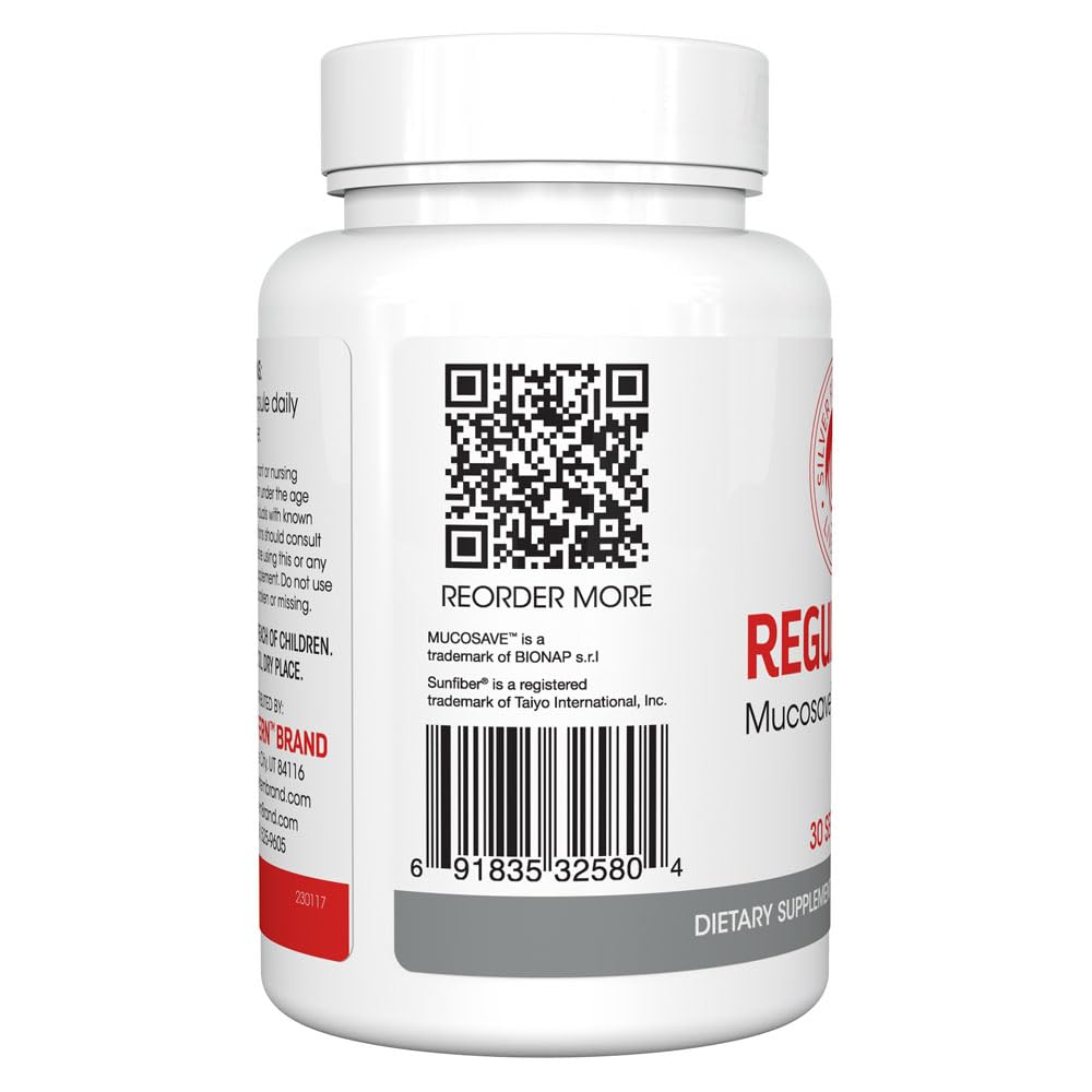 Silver Fern Regularity Digestive Supplement Capsules Brand - 1 Bottle = 30 Capsules = 30 Day Supply - Mucosave FG (Prickly Pear Polysaccharides & Olive Leaf Polyphenols) & SunFiber Silver FernBuy Supplements Australia