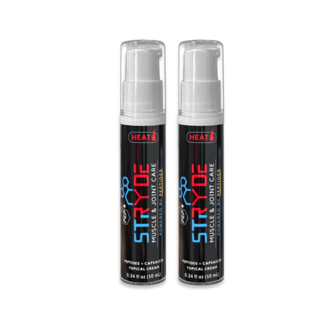 PEP+ STRYDE HEAT - Peptide-Powered Muscle & Joint Care Cream for Pre-Workout Activation - Warming Capsaicin Formula, Fast-Absorbing, Non-Greasy, Travel-Ready 0.34 fl oz (2-Pack, 30-40 Uses per Bottle) PEP+ STRYDEBuy Supplements Australia