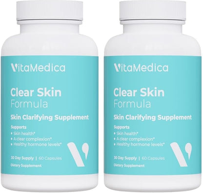VitaMedica Clear Skin Vitamin Formula | Noncystic Acne Supplement for Skin Clearing | Breakout Treatment for Women and Men | Vitamins A, C, E, Selenium, Chromium, and Zinc for Skin Health | 2 Pack VitaMedicaBuy Supplements Australia