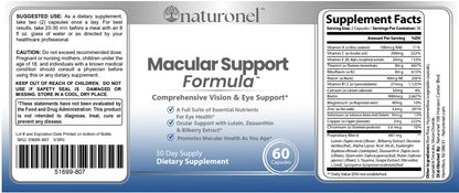Naturonel Macular Support Formula – Vision & Eye Health with Lutein, Zeaxanthin, Bilberry, Eyebright & Antioxidants | Non-GMO, Made in USA, GMP Certified – 60 Capsules, 30 Day Supply (1) NaturonelBuy Supplements Australia
