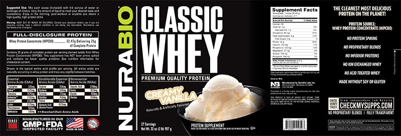 NutraBio Classic Whey Protein Powder- 25G of Protein Per Scoop - Full-Spectrum Amino NutraBioBuy Supplements Australia
