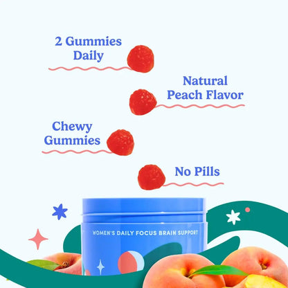 FIRST DAY Women’s Brain Gummies for Focus, Memory & Clarity | Cognizin® Citicoline + Phosphatidylserine | Natural Sustained Energy, Peach Flavor FIRST DAY