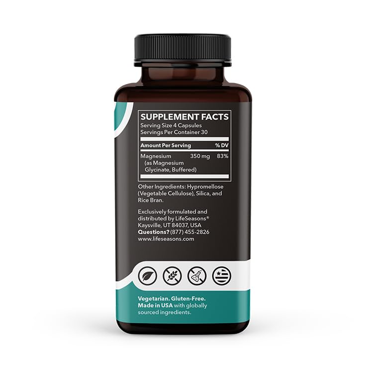 LifeSeasons Magnesium Glycinate 350 mg – Highly Absorbable Magnesium Supplement for Sleep Support, Calm Mood & Muscle Relaxation – Vegan, Gluten‑Free, 120 Vegetarian Capsules LifeSeasonsBuy Supplements Australia