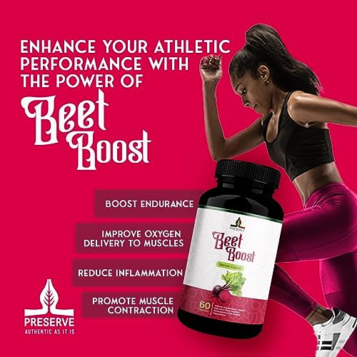 PRESERVE Organic Beetroot casules 16,000mg Per Serving, Natural Monthly Supplement 60 Capsules USDA Certified Non GMO Nitric Oxide Sugar Free Natural Pre-Workout Beet Boost