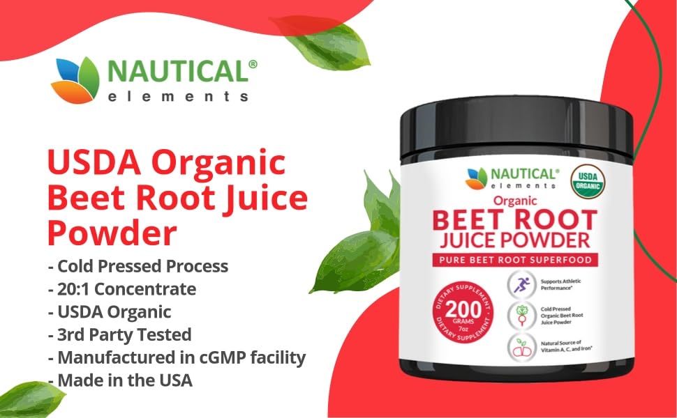 Beet Juice Powder Organic - Cold Pressed - 20:1 Concentrate - Concentrated Beet Root Nautical ElementsBuy Supplements Australia
