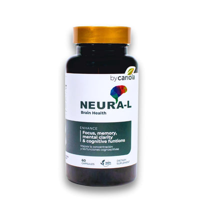 BY CARIOLA Neural-L Natural Brain Support Supplement 60 Caps - Mental Support – Memory Booster - Concentration - Natural Formula - Ashwagandha - L-Tyrosine - L-Theanine BY CARIOLABuy Supplements Australia