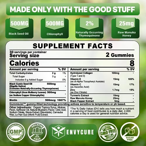 Sugar Free Black Seed Oil Filled Gummies & Chlorophyll, with Hydrolyzed Collagen EnvyCureBuy Supplements Australia