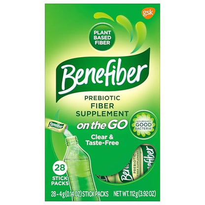 Benefiber On The Go Prebiotic Fiber Supplement Powder for Digestive Health, Daily Fiber, Unflavored - 28 Sticks (3.92 Ounces)