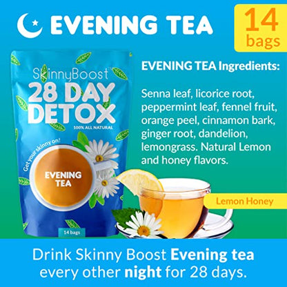 SkinnyBoost 28 Day Detox Tea Kit-1 Daytime (28 Bags) 1 Evening (14 Bags) Non GMO SkinnyBoostBuy Supplements Australia