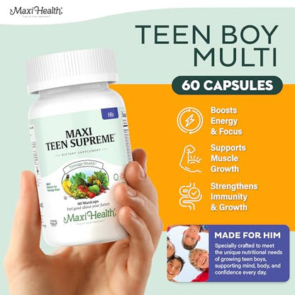 Teen Vitamins for Boys 12-17 - Teen Multivitamin Supreme with D3, Iron, Calcium, Biotin, Digestive Enzymes Maxi HealthBuy Supplements Australia