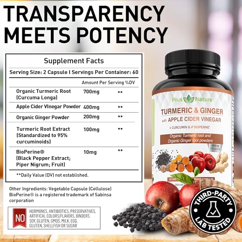 PIUS NATURE Turmeric Curcumin and Ginger with Apple Cider Vinegar, USDA Organic PIUS NATUREBuy Supplements Australia