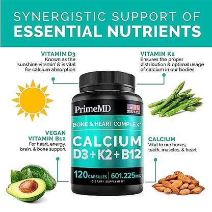 Calcium 600mg, Vitamin D3 K2 B12 Supplement - For Heart, Bone & Immune Support PrimeMDBuy Supplements Australia