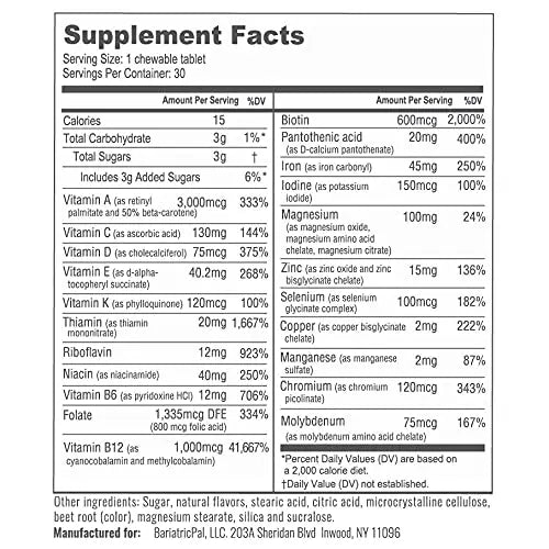 BariatricPal Multivitamin ONE 1 per Day! Bariatric Multivitamin Chewable with 45mg Iron - Mixed Berry (30 Count) BariatricPalBuy Supplements Australia