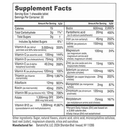 BariatricPal Multivitamin ONE 1 per Day! Bariatric Multivitamin Chewable with 45mg Iron - Mixed Berry (30 Count) BariatricPalBuy Supplements Australia